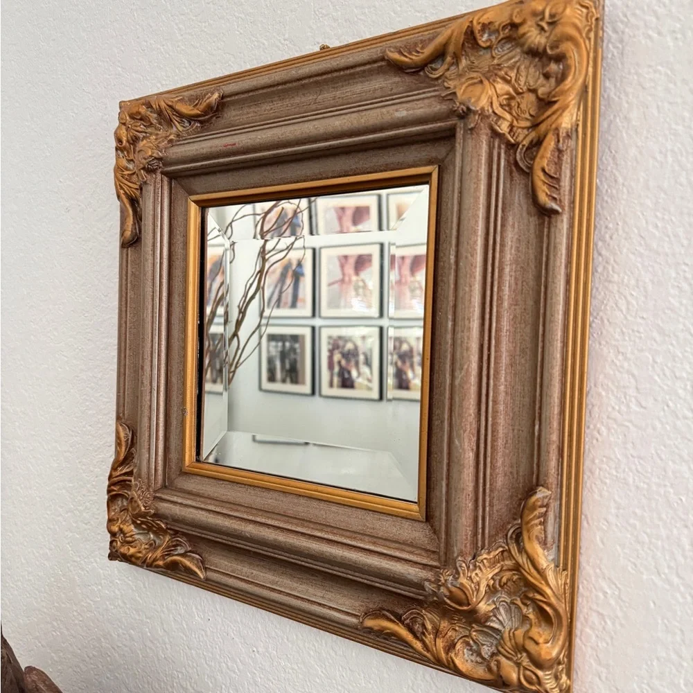 Vintage Look Ornate Gold Tone Fancy Victorian Designs Framed Wood Mirror